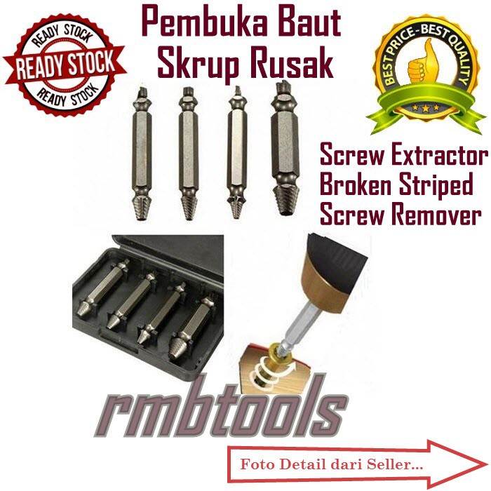 Jual ALAT PEMBUKA BAUT RUSAK 4Pcs DOL DAMAGE SCREW EXTRACTOR REMOVER