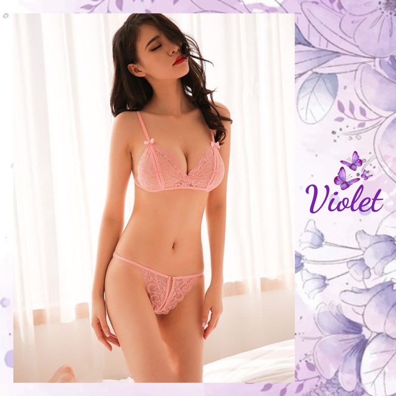 Jual Violet Lingerie Set Bra Dan G String Pakain Seksi Transparant Pita