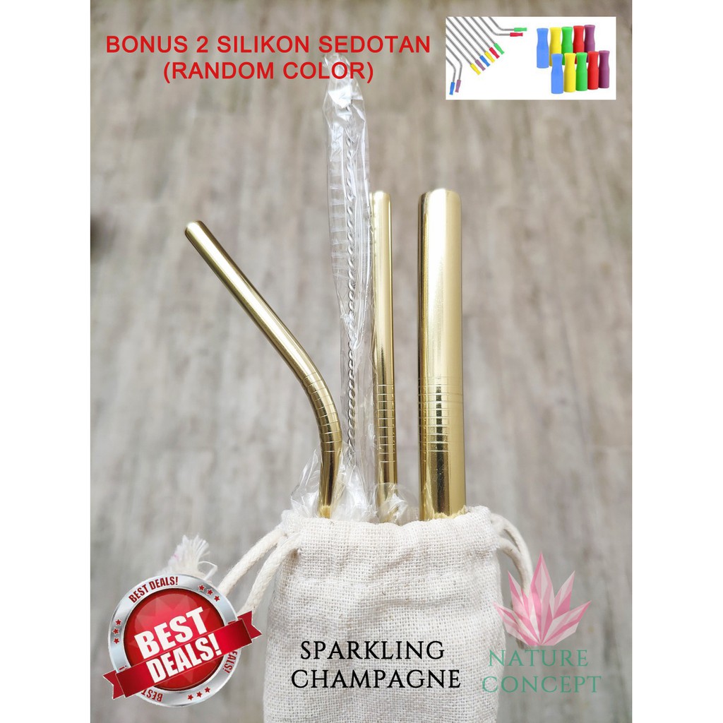 Jual TERMURAH Sedotan Stainless SET Polos Reusable Stainless Straw