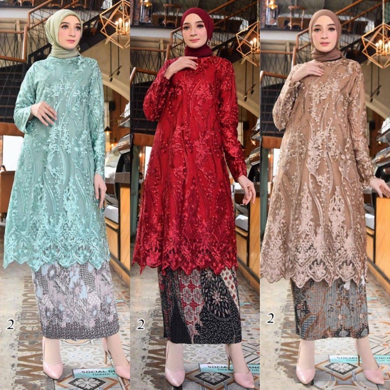 Jual Set Kebaya Tunik Kurung Brukat Panjang Muslimah Baju Kondangan