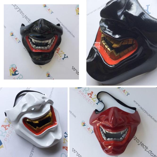 Jual Terlaris Mask Topeng Kayu Cosplay Anime Half Oni Setan Jepang