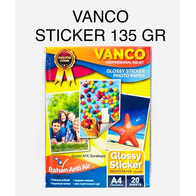 Jual KERTAS FOTO STICKER VANCO 135 GSM GR Glossy Sticker Photo Paper