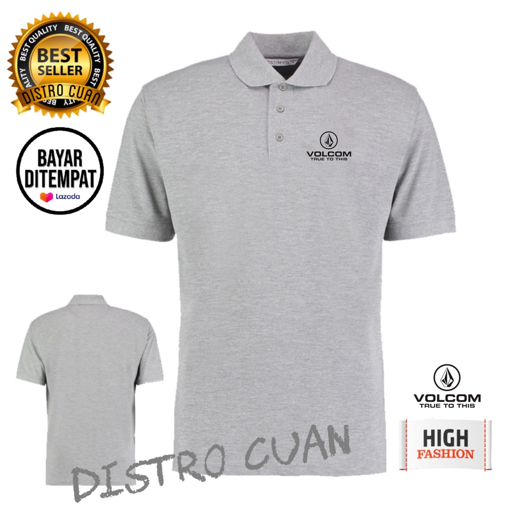 Jual Distro Cuan Baju Polo Kerah Distro Volcom Text Black Lengan Pendek