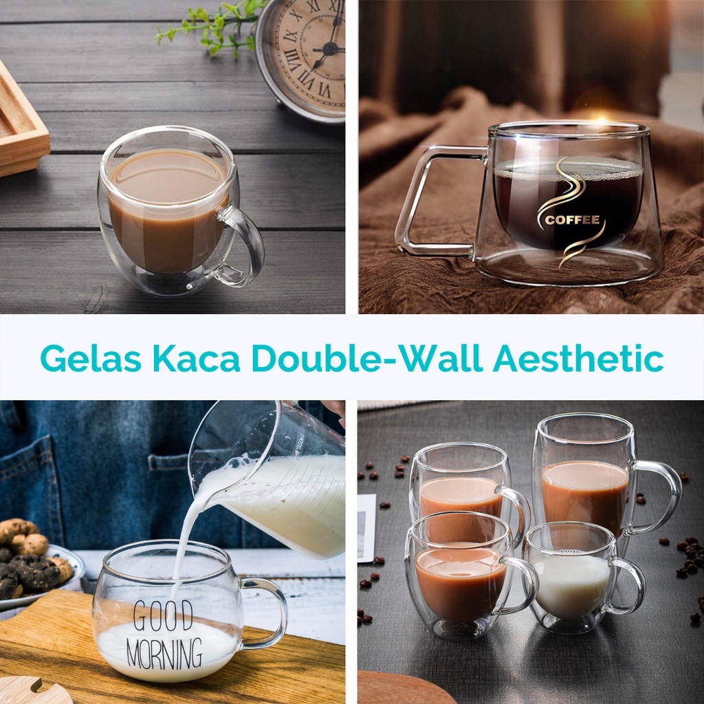 Jual Gelas Cangkir Kopi Susu Kaca Anti Panas Aesthetic Unik Menarik