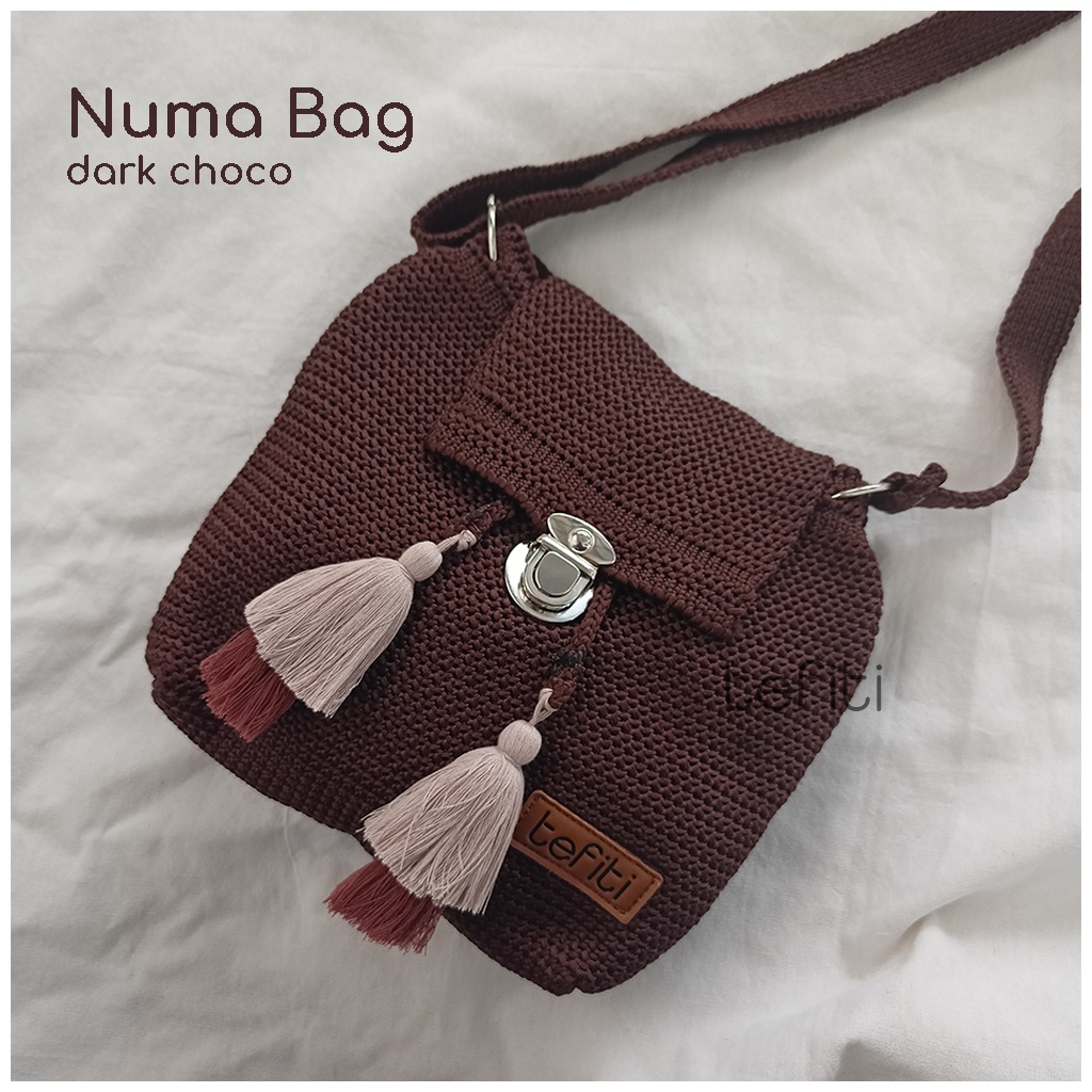 Jual Tas Rajut Selempang Numa Knit Bag Tali Serut Bag Lock Sling Bag