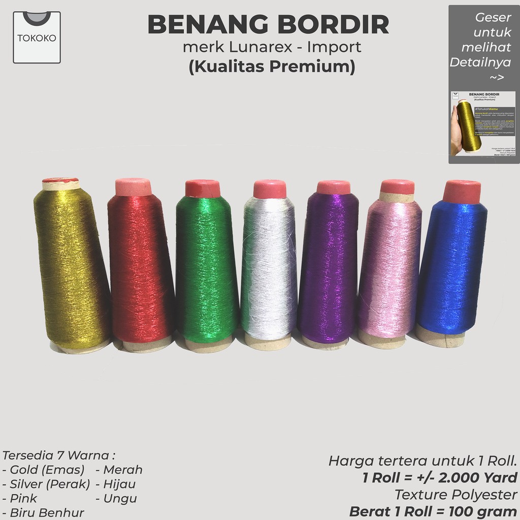 Jual Benang Bordir Polyester Metalik Emas Berbagai Macam Warna Benang