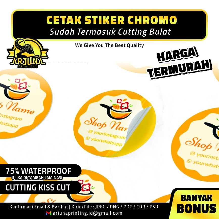 Jual Cetak Stiker Cromo Laminasi Tahan Air Chromo Bulat Label Bulat