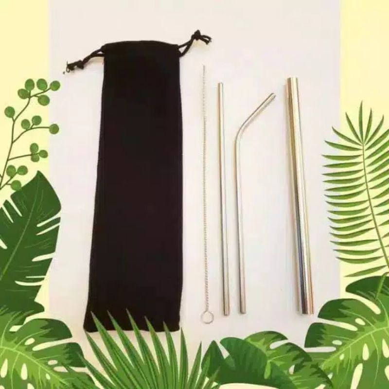 Jual Sedotam Reusable Sedotan Stainless Steel 5 In 1 Drinking Straw Set