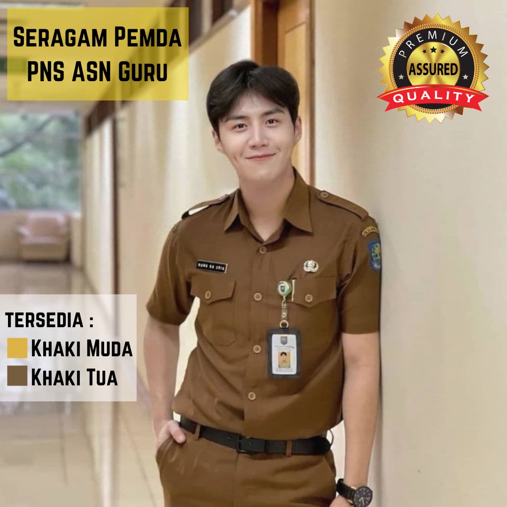 Jual Seragam Pemda PNS ASN PDH Pria Cokelat Khaki Keky Muda Tua