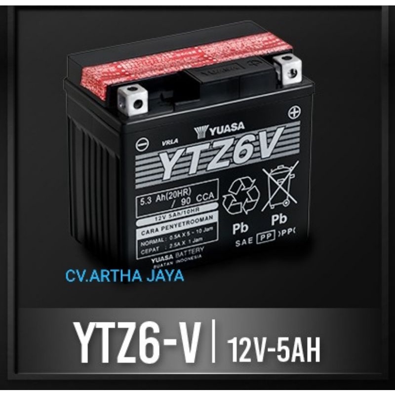 Jual AKI ACCU YUASA YTZ6V KERING 12V 5AH 12 VOLT 5 AMPERE VARIO