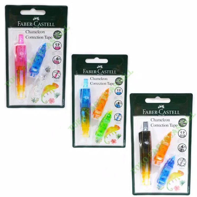 Jual Correction Tape Chameleon 2 Refill Faber Castell Pink Blue Black