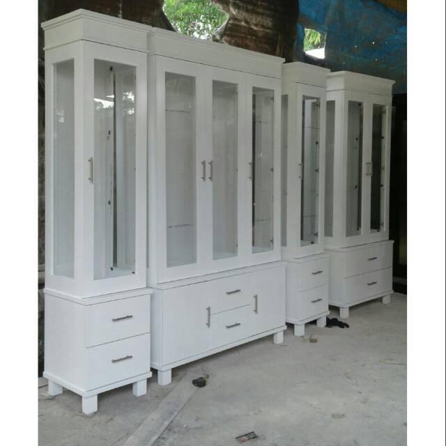 Jual Lemari Hias Kaca Minimalis Mewah Putih 1 2 3 Pintu Multiplek