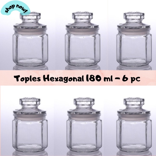 Jual 6 Pc Jar Toples Kaca Hexagonal Toples Bumbu Toples Garam Lada