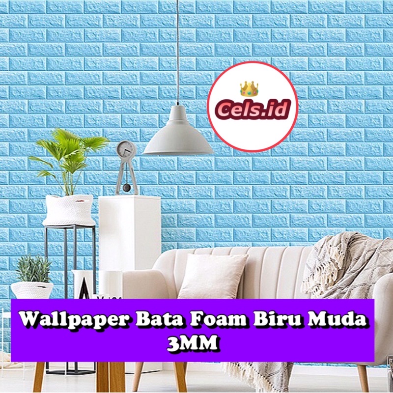 Jual Wallpaper Bata Foam Sticker 3D Biru Muda Wall Paper Stiker Bata