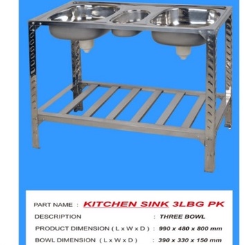 Jual Bak Cuci Piring Kictchen Sink Kaki Meja Portable 3 Lobang