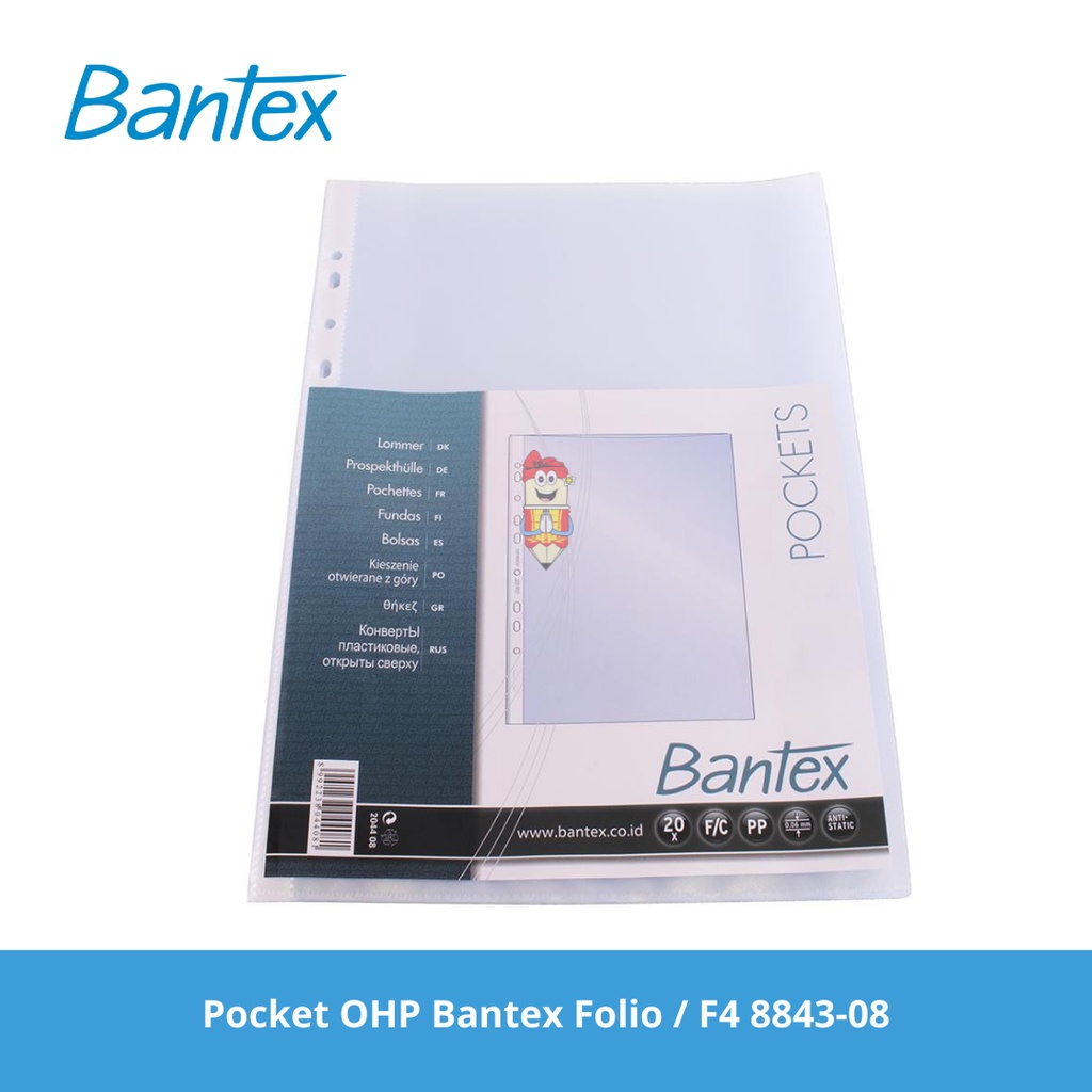 Jual Pocket OHP Bantex Sheet Protector Uk Folio F4 Bantex 8843 08