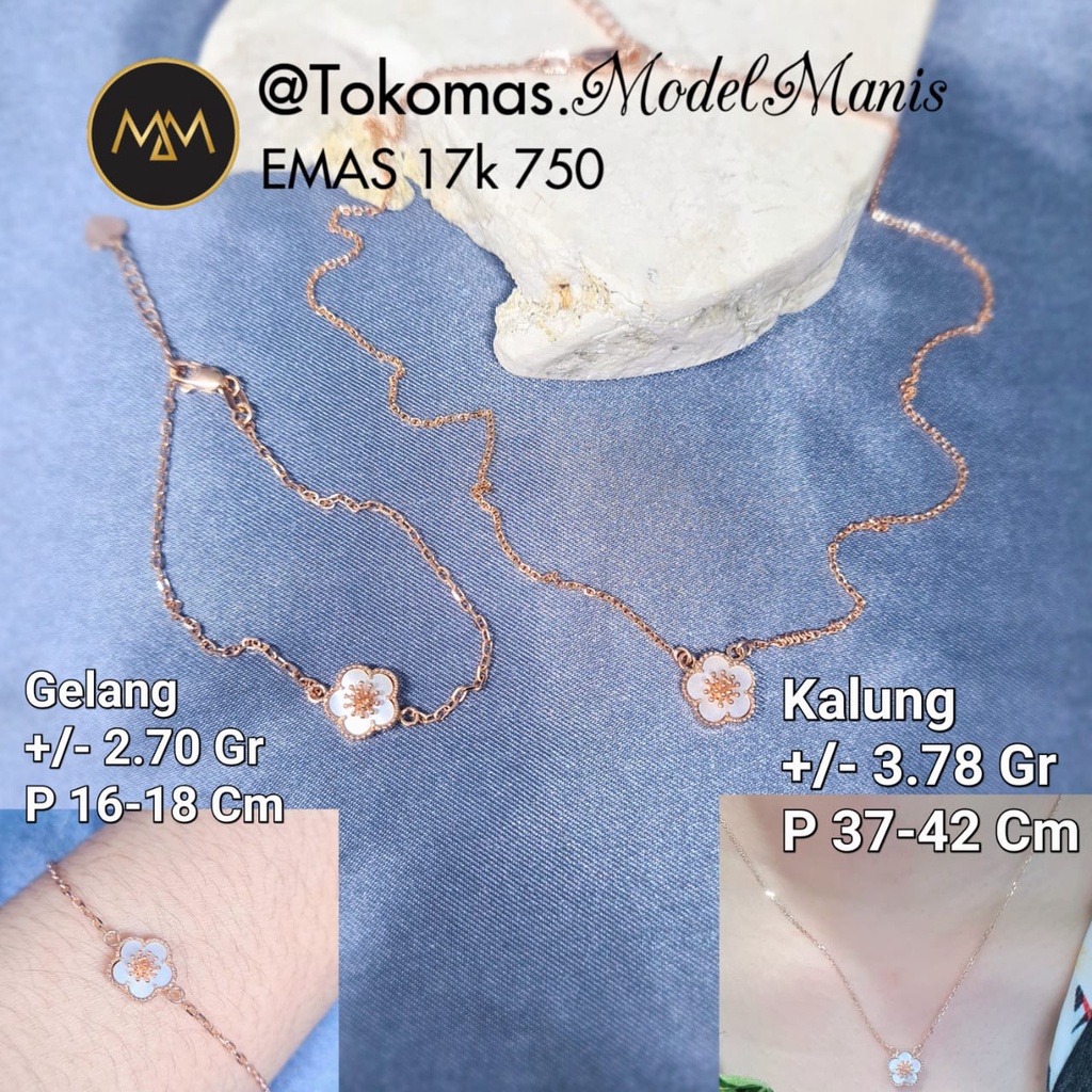 Jual Kalung Set Gelang White Flower Emas Rosegold 750 Kadar 17k