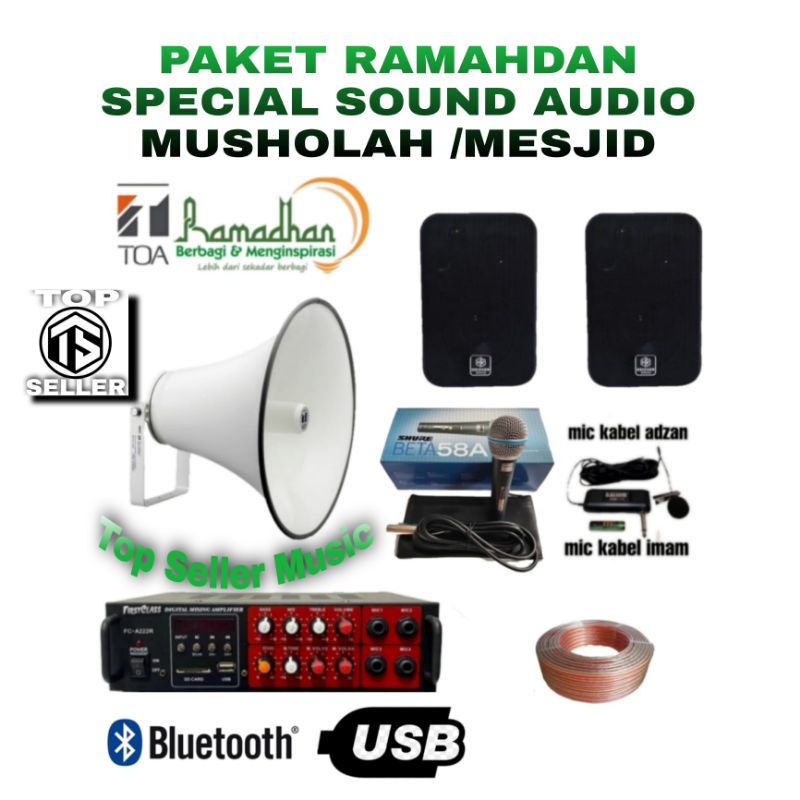 Jual PAKET SOUND SYSTEM TOA MASJID MUSHOLAH AMPLI BLUETOOTH USB