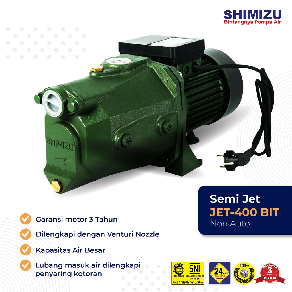 Jual Shimizu Pompa Air Sumur Dangkal Semi Jet Non Auto JET 400 BIT