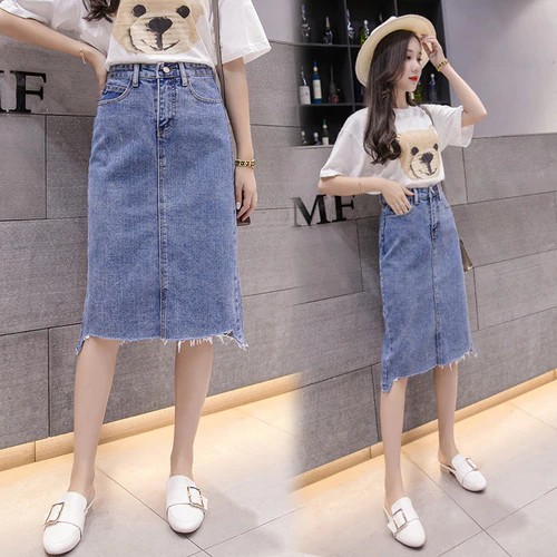 Jual Tingyili Long Denim Skirt High Waist Korean Women S Skirt Pencil