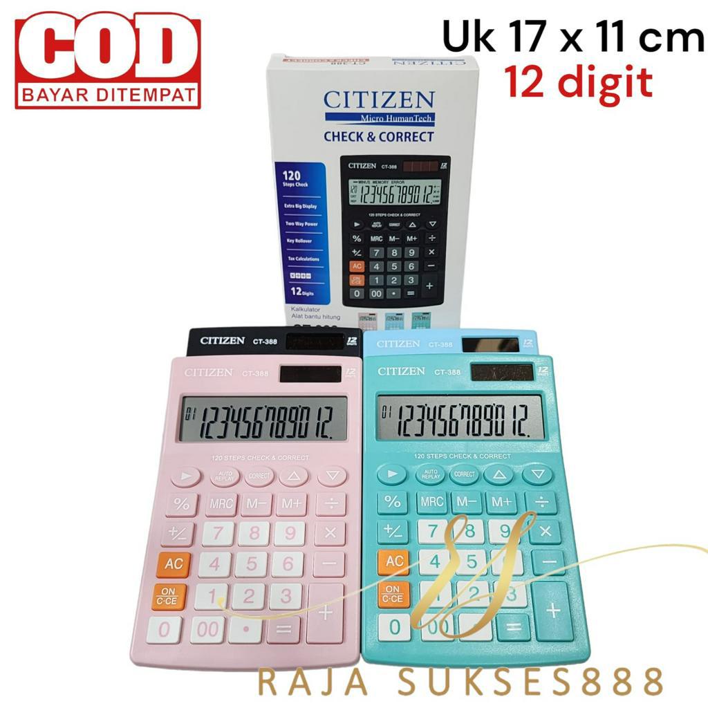 Jual CALCULATOR CITIZEN 388 CT 388 COLOUR SERIES 12 DIGIT CHECK ULANG