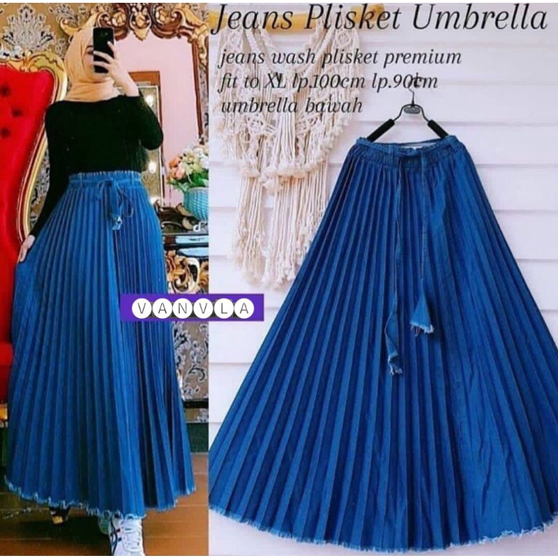 Jual Rok Plisket Skrit Jeans Polos Shopee Indonesia