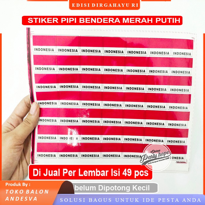 Jual Perlembar Stiker Pipi Merah Putih Sticker Pipi Bendera