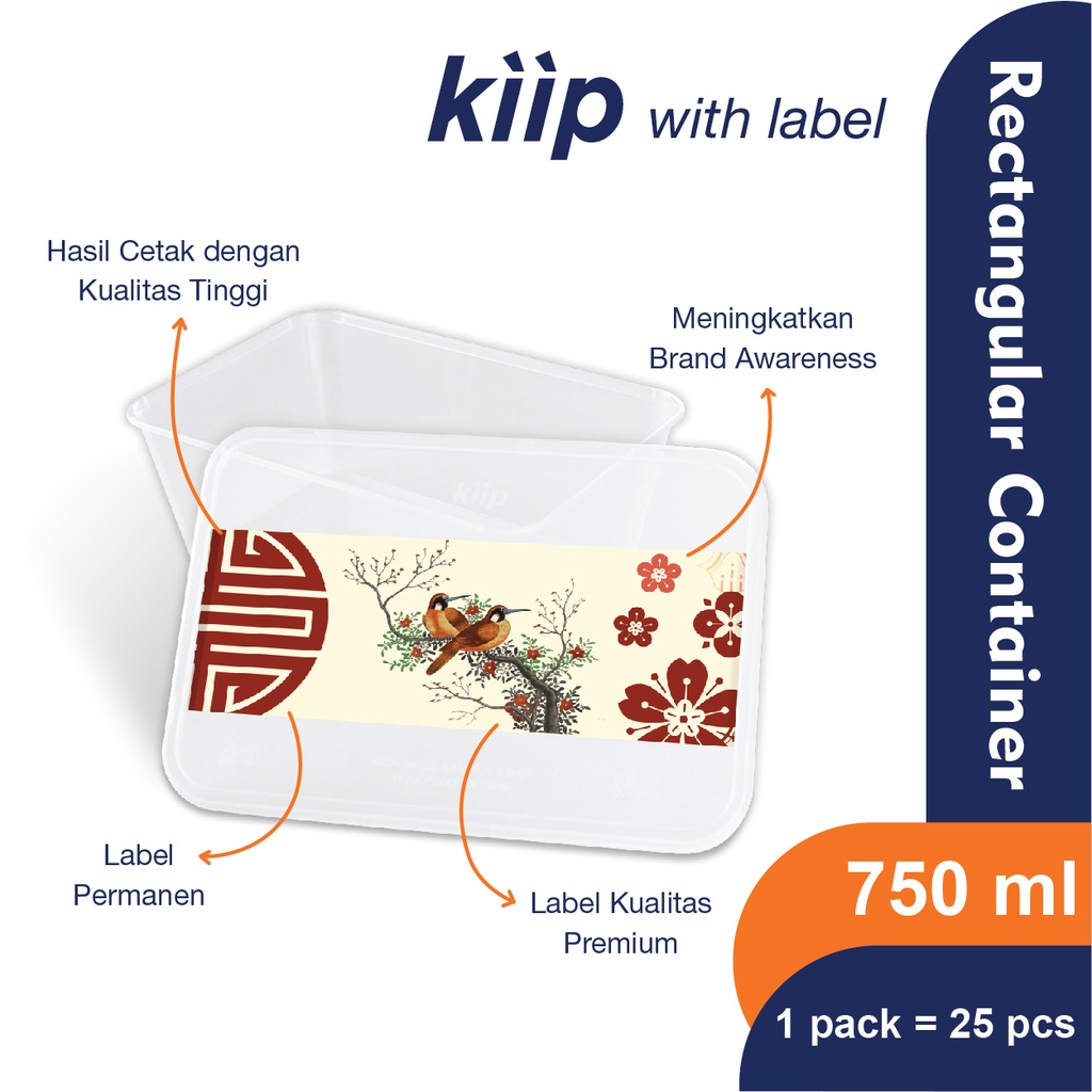 Jual KIIP THINWALL RECTANGLE FOOD CONTAINER 750ML LABEL CHINESE BIRD