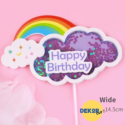 Jual Cake Topper Happy Birthday Rainbow Glitter Flakes Cake Topper