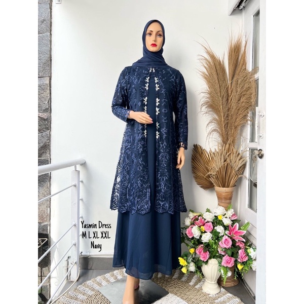 Jual Gamis Yasmin Dress Payet Premium Gamis Ceruty Mix Payet Dress