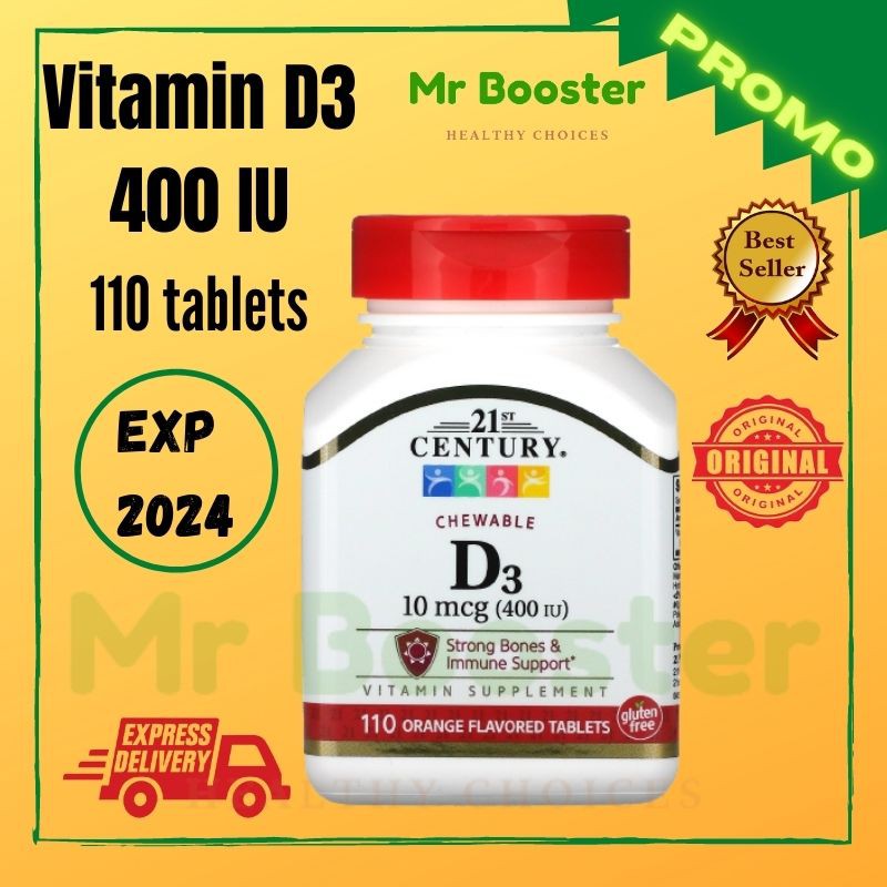 Jual Vitamin D3 400 Iu 110 Tablet Kunyah Chewable 21st Century Shopee