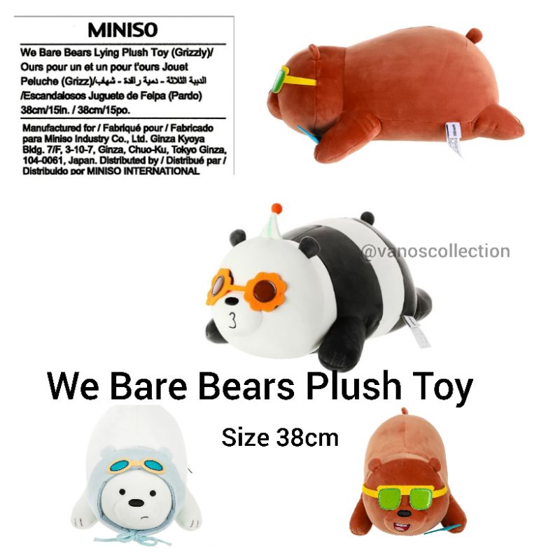 Jual Miniso We Bare Bears Lying Plush Toy Boneka Ice Bear Panda Grizzly