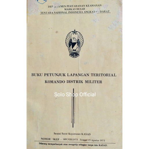 Jual BUKU PETUNJUK LAPANGAN TERITORIAL KOMANDO DISTRIK MILITER