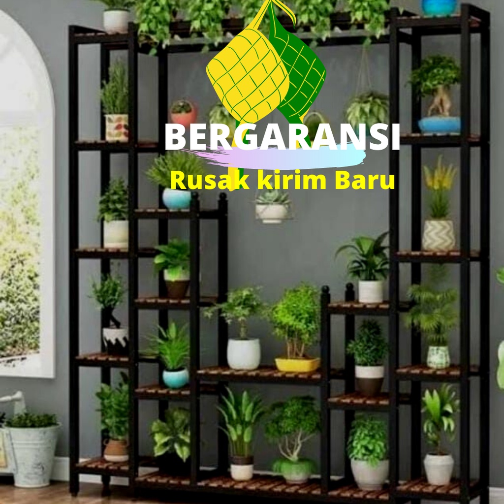 Jual Rak Bunga Besi Susun Minimalis Mix Kayu Jati Belanda Bertingkat 30