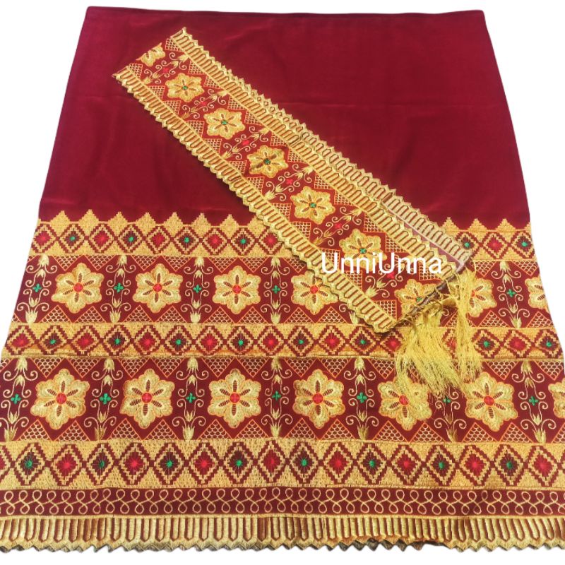 Jual Tapis Antik Nan Cantik Bordir 2 Tingkat Kain Marun Gold Songket