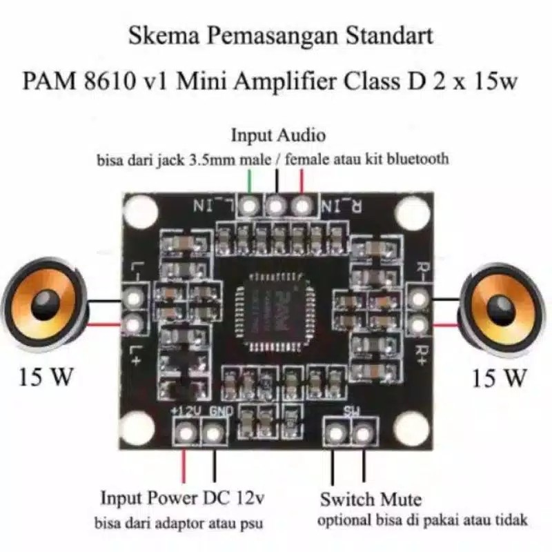 Jual Power PAM 8610 Digital Power Amplifier Board Module 2x15watt