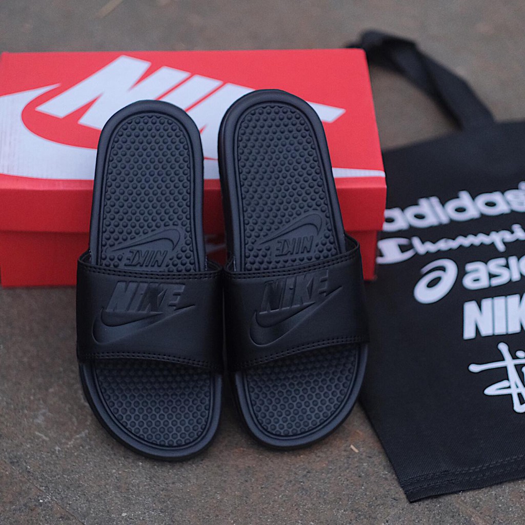 Jual Sandal Pria Nike Benassi Script Full Black Original Shopee Indonesia