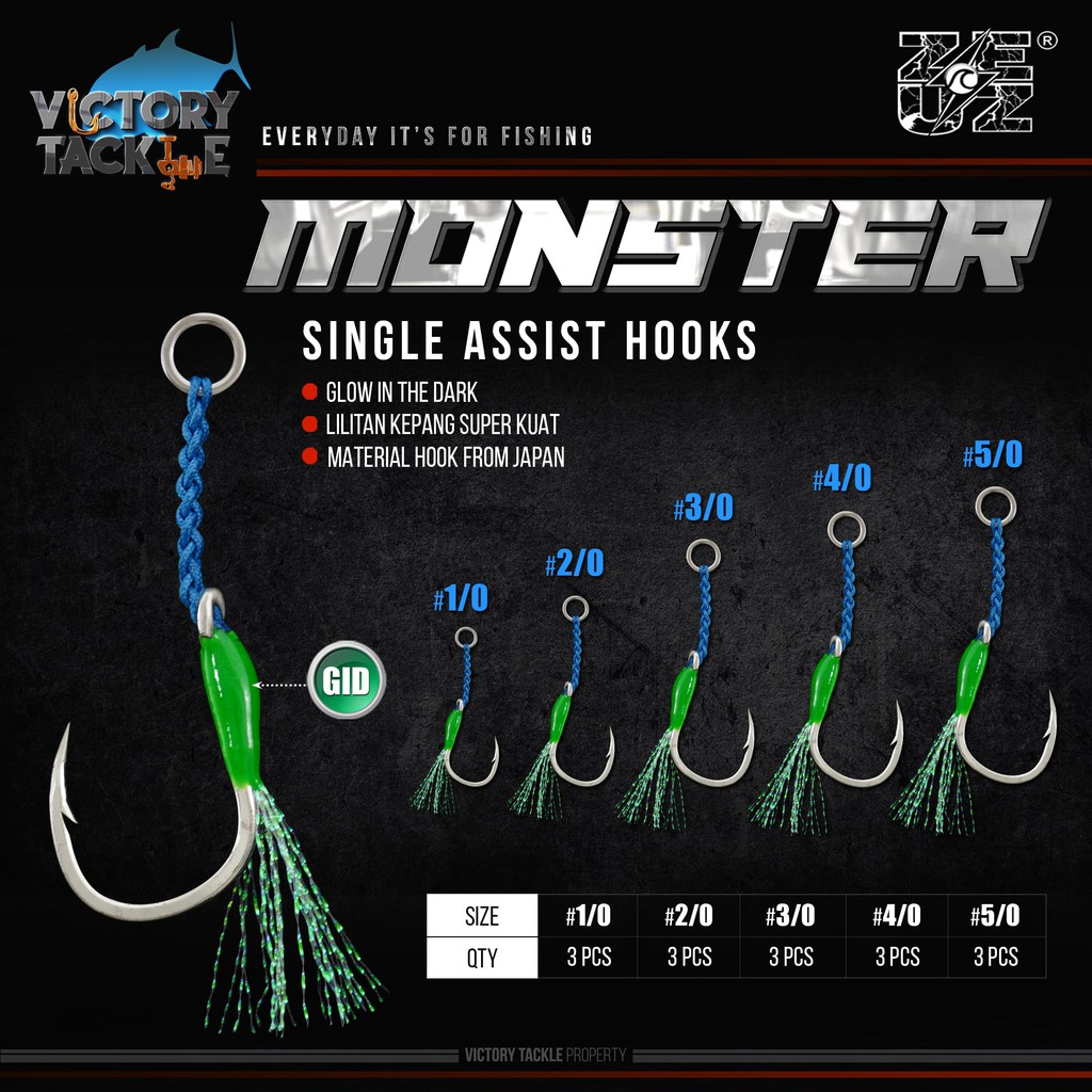 Jual EXTRA BONUS Assist Hook Single ZEUZ MONSTER Slow Jigging GLOW IN