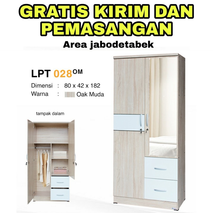 Jual Lemari Pakaian 2 Pintu Lunar Type LPT 028 Oak Muda Shopee Indonesia