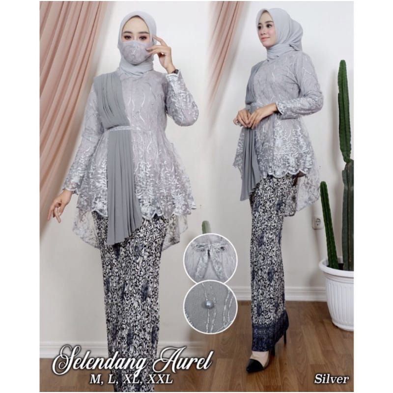 Jual Setelan Baju Kebaya Modern Slendang Aurel Hijab Muslim Bahan Tille