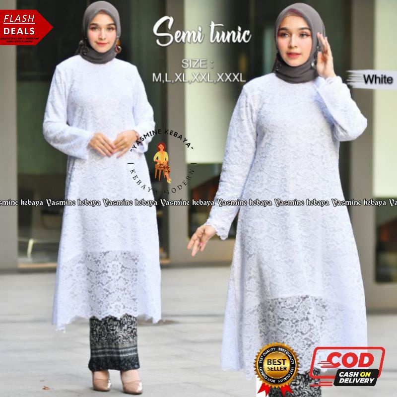 Jual Kebaya Brokat Tunik Putih Modern Set Tunik Putih Brukat Muslim