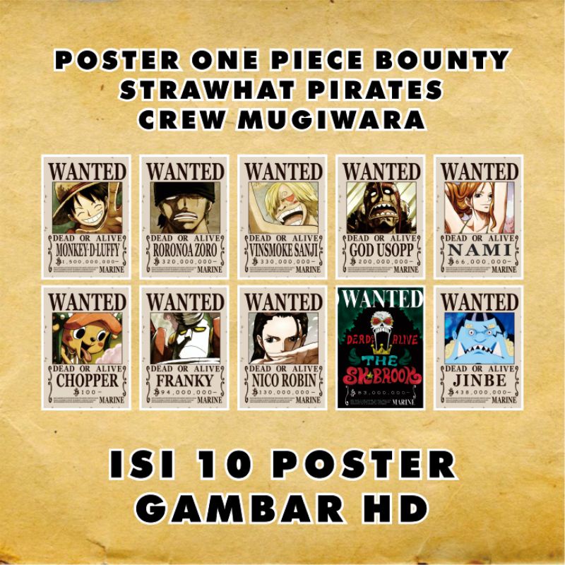 Jual ISI 10 POSTER BURONAN ONE PIECE CREW MUGIWARA POSTER BOUNTY