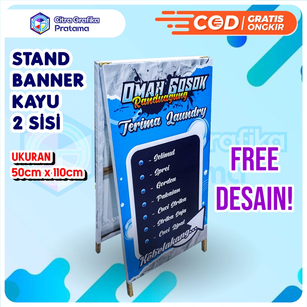 Jual STAND BANNER KAYU Segitiga 2 SISI Ukuran 50cm X 110cm Shopee