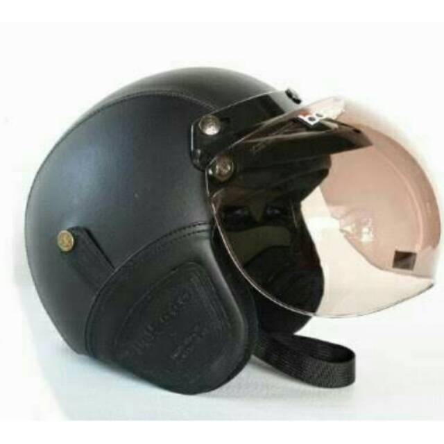 Jual Helm Bogo Retro Sni Kulit Hitam Polos Kaca Bogo Ori Shopee Indonesia