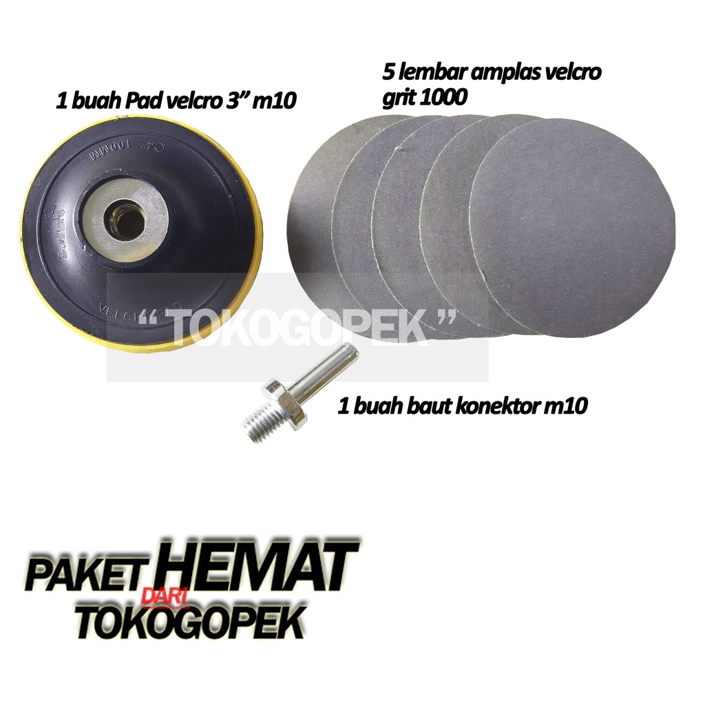 Jual PAKET AMPLAS BULAT GRIT 1000 3 INCH PAD VELCRO TEMPEL 3