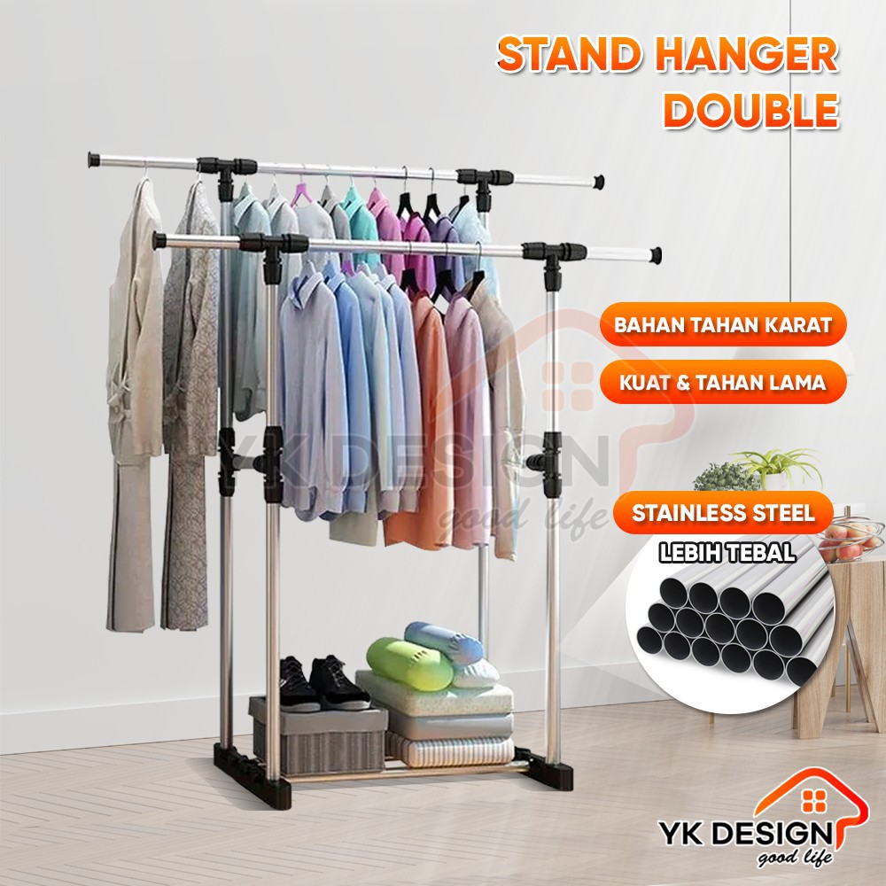 Jual YK DESIGN YK 112B STAND HANGER DOUBLE POLE GANTUNGAN BAJU Celana