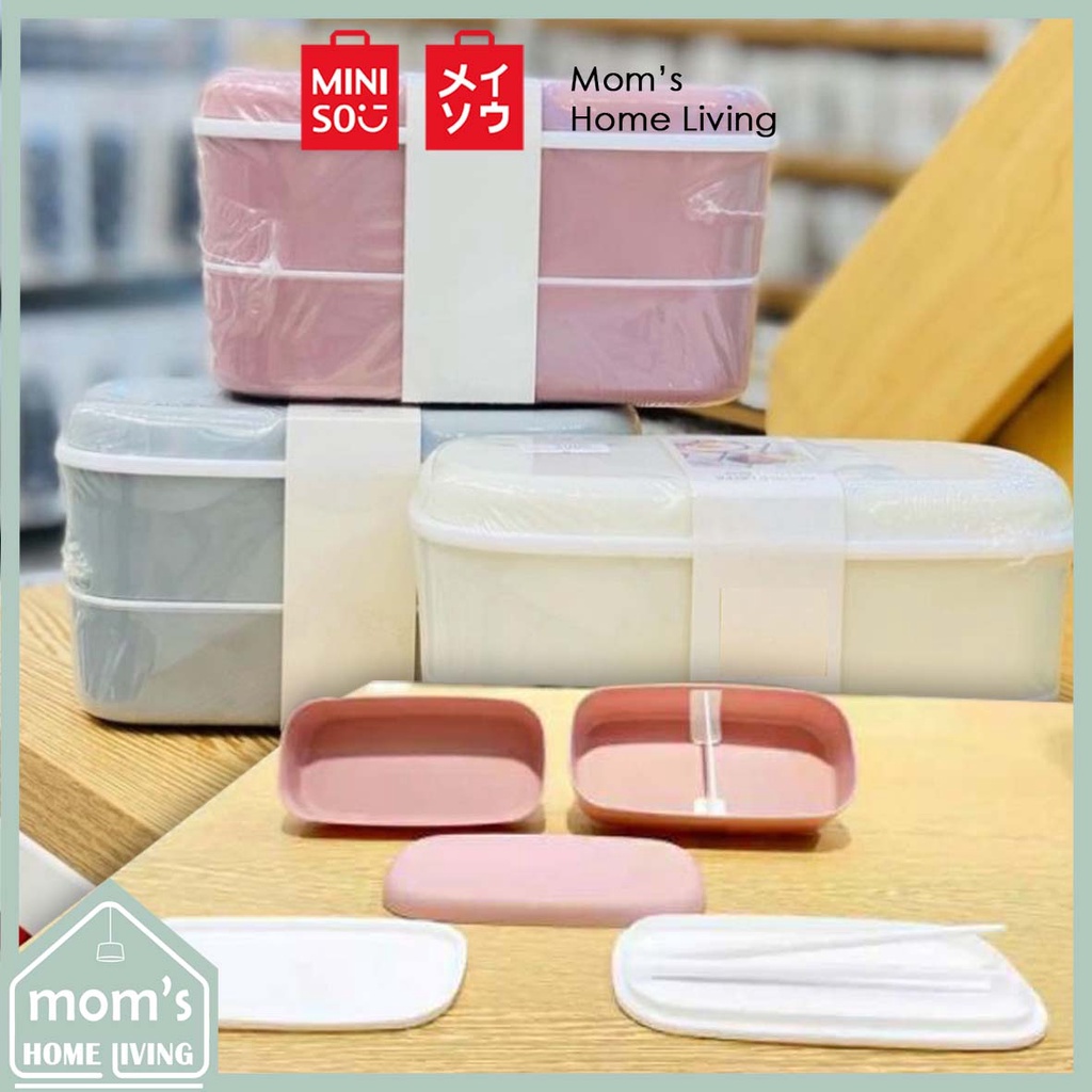 Jual MINISO DOUBLE LAYER BENTO BOX 500ML KOTAK MAKAN MINISO BENTO BOX