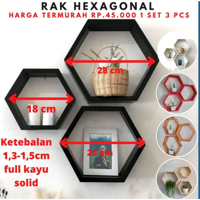 Jual Shelv Rak Dinding Hexagonal Segi Enam Kayu Tempel Dinding