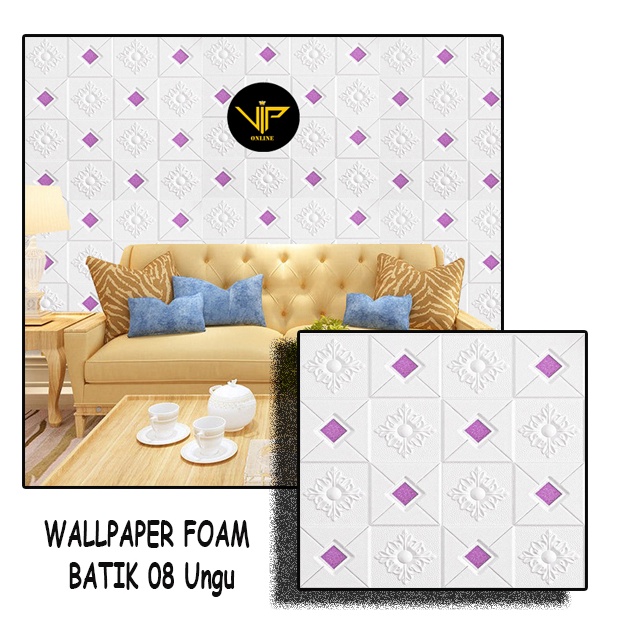 Jual VIP Wallpaper Foam Motif Batik 08 Ungu Warna 3D Bata Wallpaper