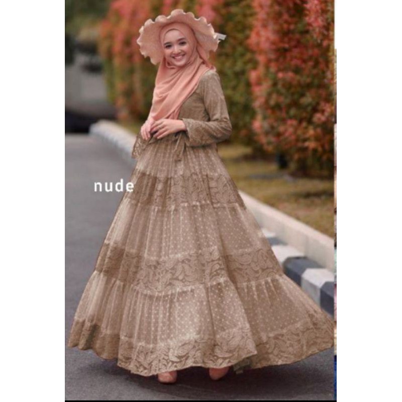 Jual PROMO GAMIS NADIRA DRESS TILLE DOTTY BUSUI FRENDLY